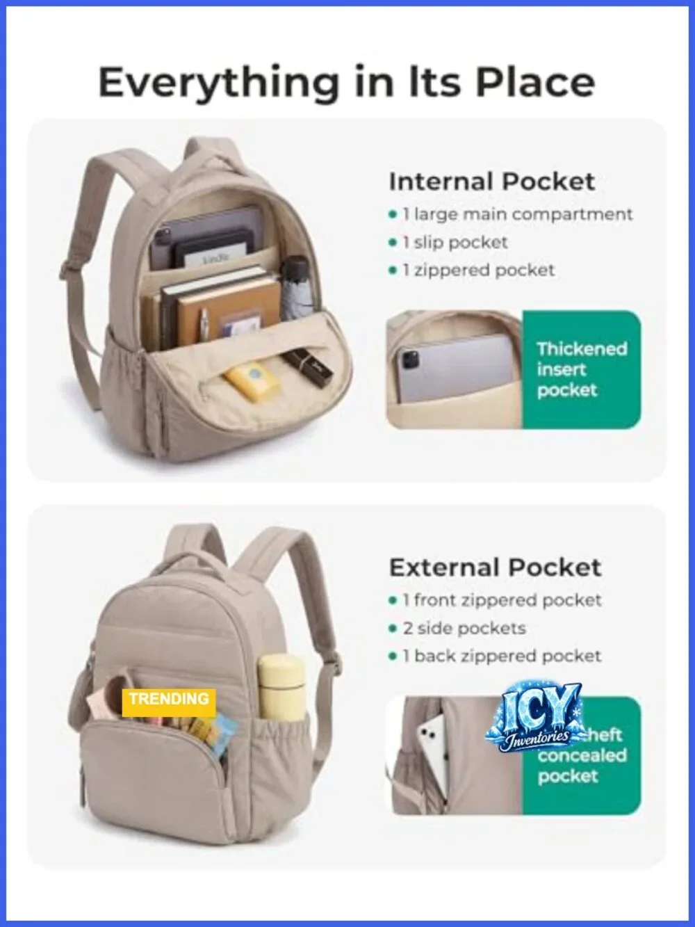 Lightweight Quilted Mini Backpack Purse with Detachable Pouch, Anti-Theft